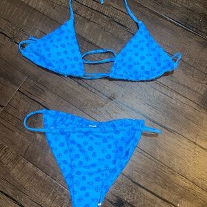 Chrome Hearts Bright Blue Logo-Print Triangle Bikini